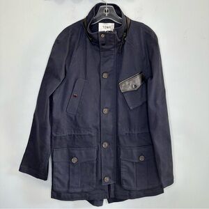 Tovar Men’s Navy Blue 100% Cotton Buttoned Front Leather Detail Jacket Size M